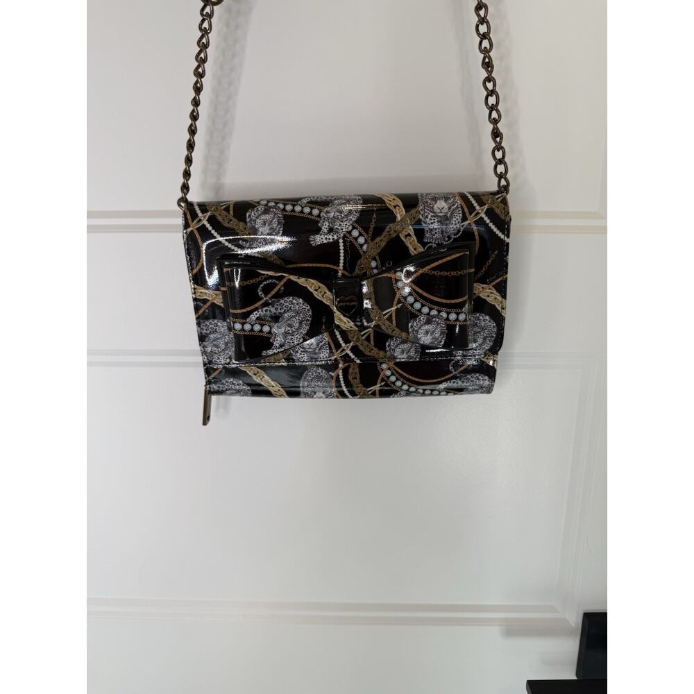 Betsey Johnson XODANI Black Animal Print Leopard Chain Wallet Crossbody Purse - Picture 3 of 14